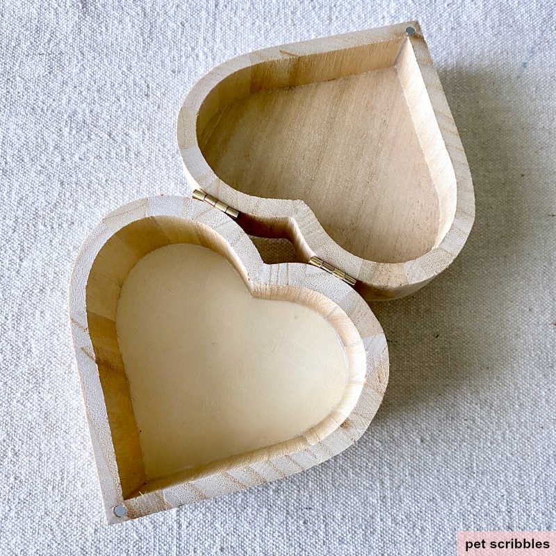 inside of unfinished wood heart box