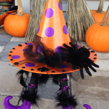 DIY witch hat with witch legs for crafting