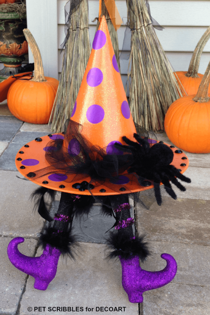 DIY witch hat with witch legs for crafting