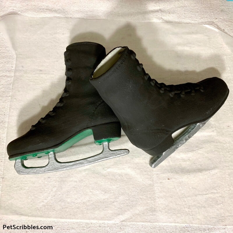 dollar store ice skates painted black with silver blades