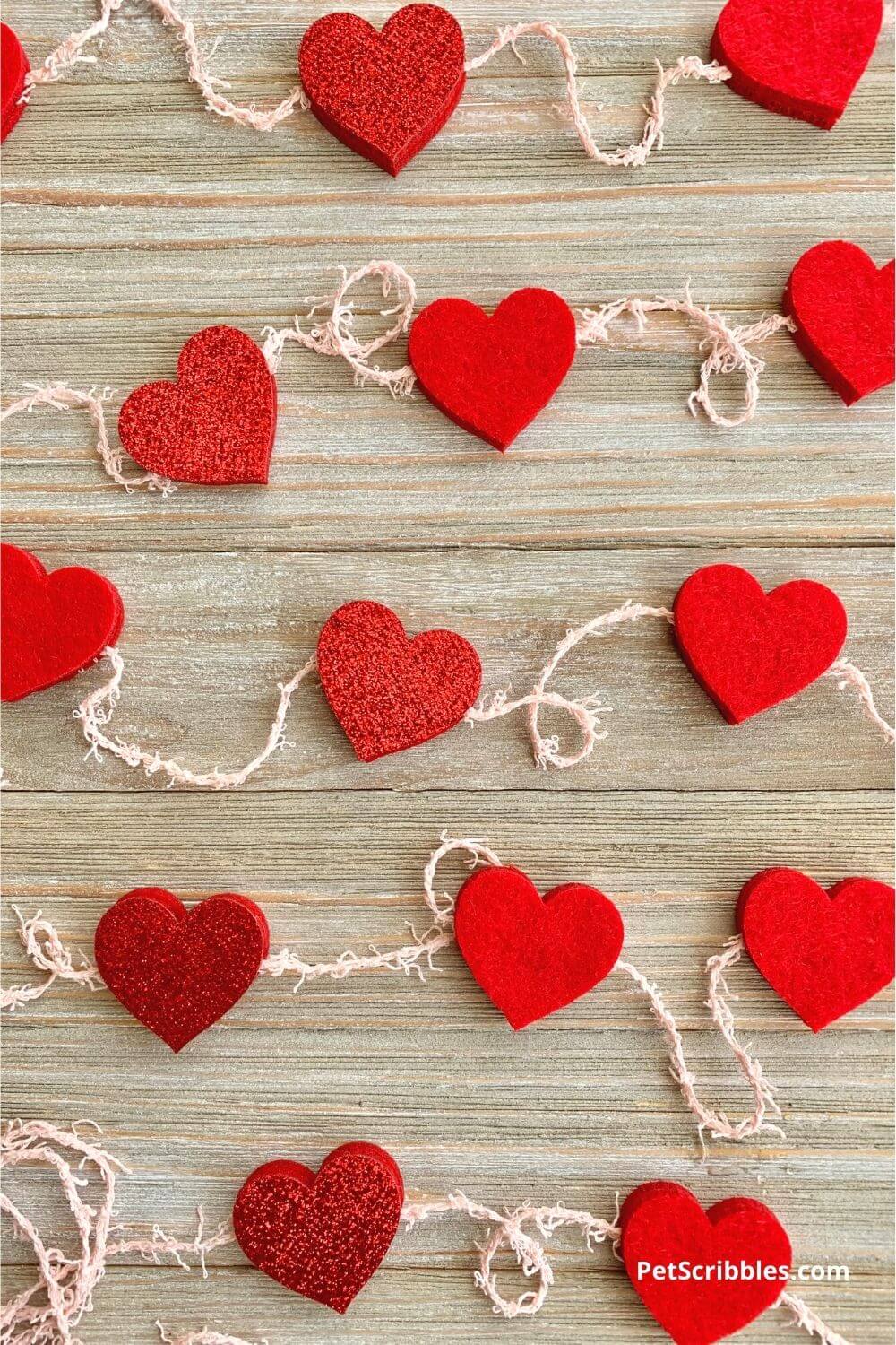 finished easy no-sew felt heart garland
