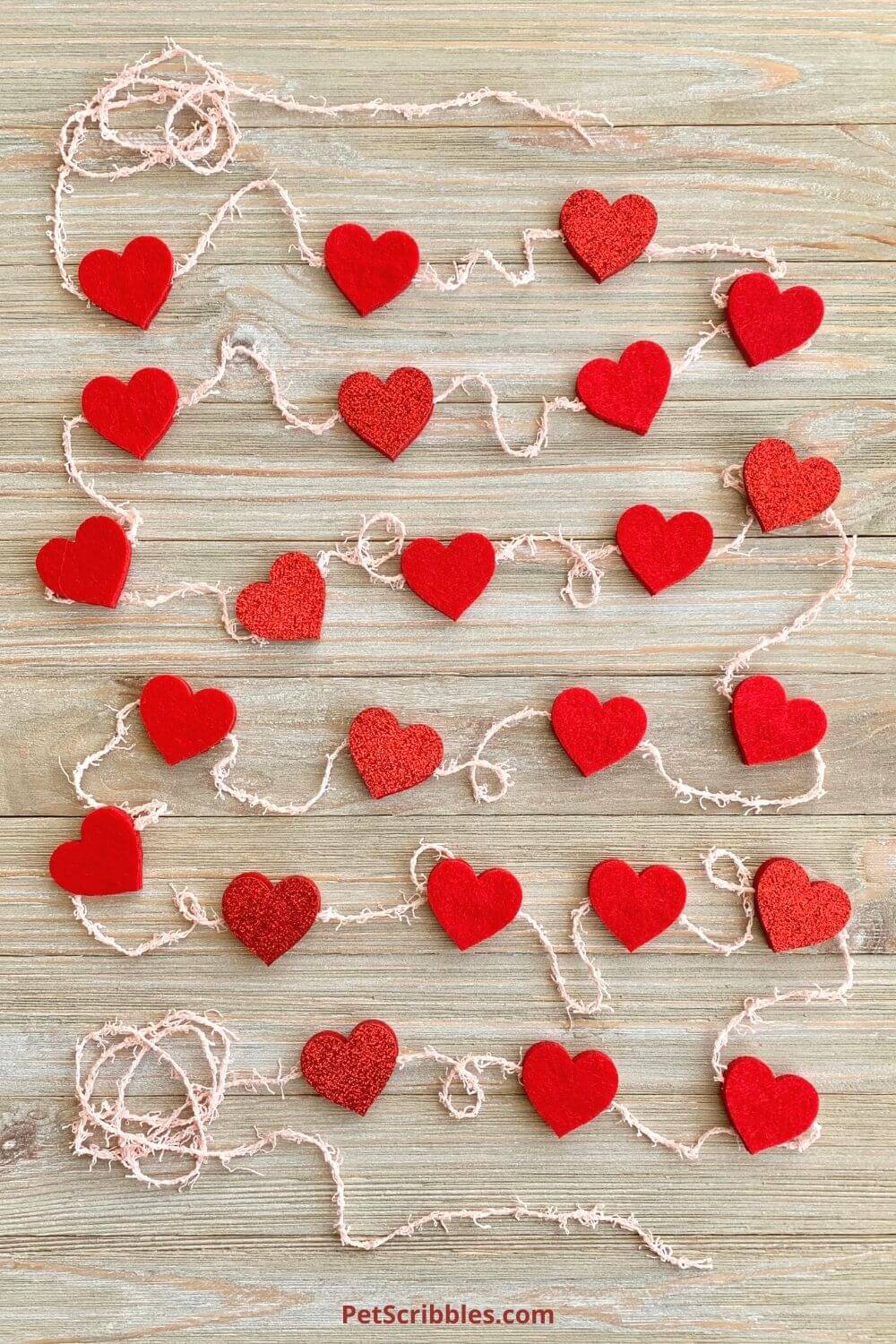 red felt heart garland with pink yarn