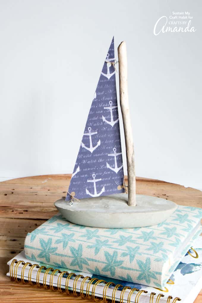 DIY concrete and driftwood sailboat