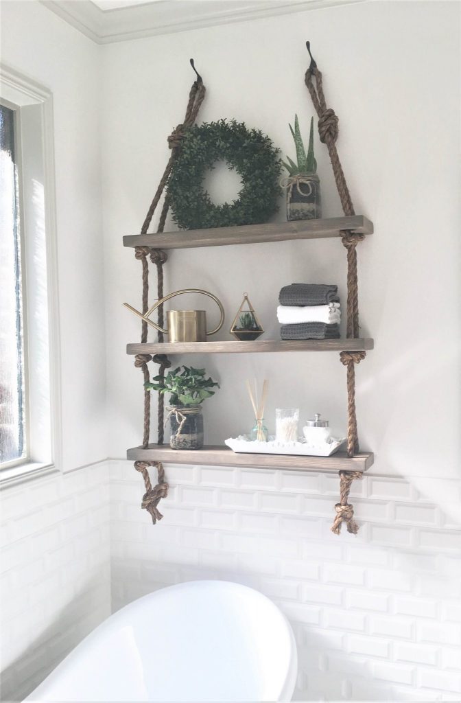 DIY Rope and Wood Shelves