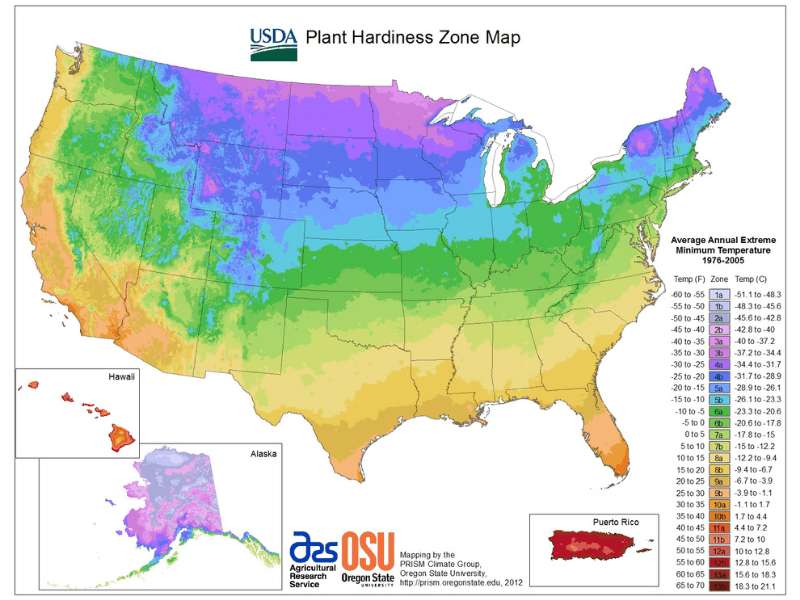 USDA plant hardiness zone map